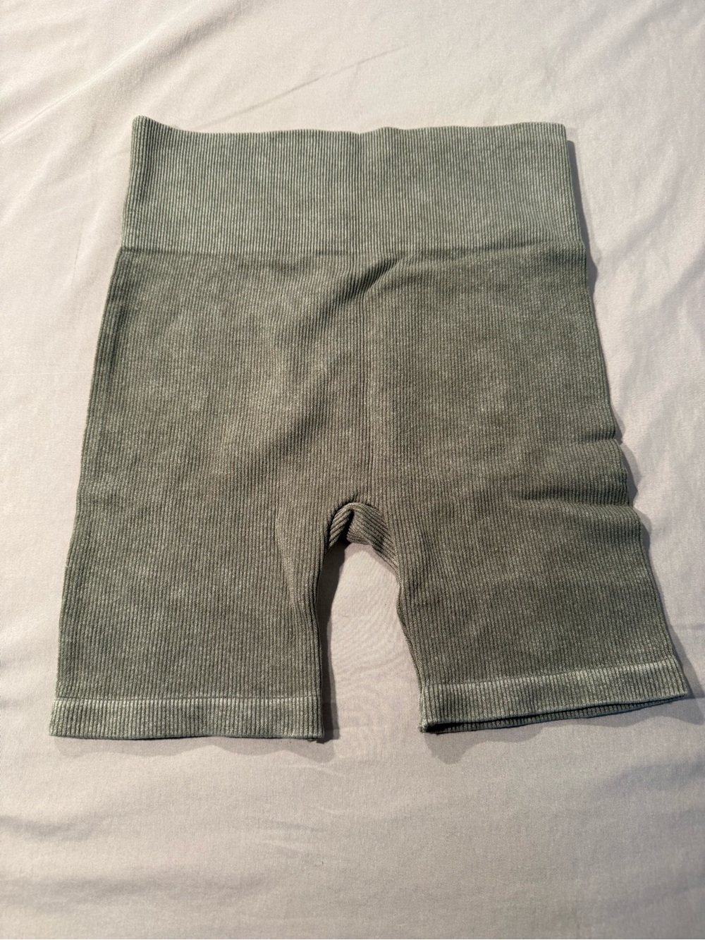 No Boundaries Olive Green Ribbed High-Waist Bike Shorts